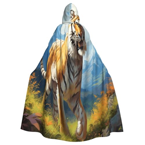 OIBNKCN Kapuzenumhang mit afrikanischen Tigern für Damen und Herren, langlebiger und stilvoller schwarzer Umhang mit Kapuze für Halloween, Cosplay und mehr. von OIBNKCN