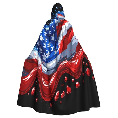 OIBNKCN Kapuzenumhang mit amerikanischer Flagge für Damen und Herren, langlebiger und stilvoller schwarzer Umhang mit Kapuze für Halloween, Cosplay und mehr. von OIBNKCN