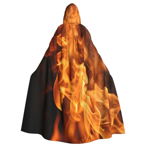 OIBNKCN Kapuzenumhang mit brennenden Flammen für Damen und Herren, langlebiger und stilvoller schwarzer Umhang mit Kapuze für Halloween, Cosplay und mehr. von OIBNKCN