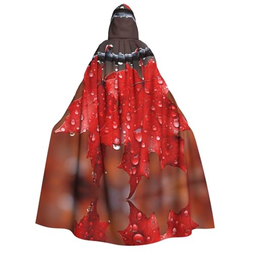 OIBNKCN Rote Ahornblätter mit Tau Halloween Bademantel mit Kapuze für Erwachsene Männer Frauen Weihnachtspulli Mäntel Rollenspielkostüme von OIBNKCN