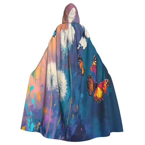 OIBNKCN Schmetterling und Löwenzahn Kapuzenumhang für Männer und Frauen, langlebiger und stilvoller schwarzer Umhang mit Kapuze für Halloween, Cosplay und mehr. von OIBNKCN