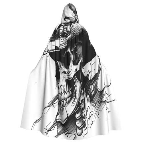 OIBNKCN Schwarzer und weißer Totenkopf-Kapuzenumhang für Damen und Herren, langlebiger und stilvoller schwarzer Umhang mit Kapuze für Halloween, Cosplay und mehr. von OIBNKCN