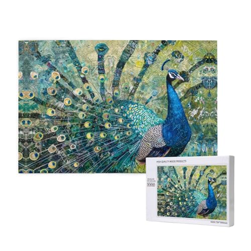 Pfau Spreizschwanz 1000 Erwachsenen-Puzzles – herausfordernde Puzzles, perfekt für Spieleabende – fertige Puzzle-Größen von 29,5 x 19,7 cm von OIBNKCN