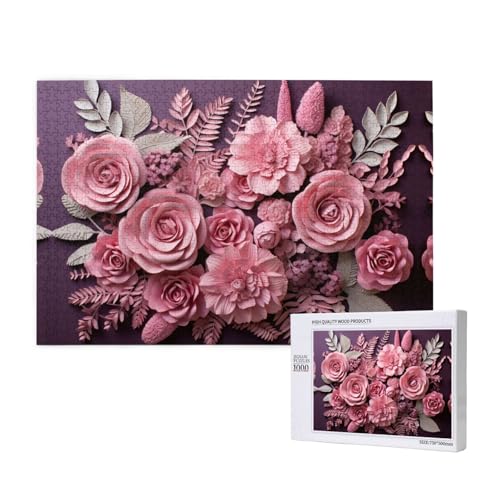 Pink Rose Bundle 1000 Erwachsenenpuzzles – Herausfordernde Puzzles, perfekt für Spieleabende – fertige Puzzle-Größen von 29,5 x 19,7 cm von OIBNKCN