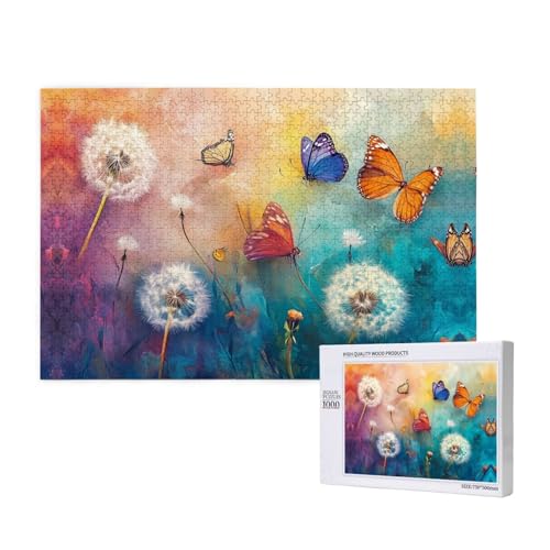 Schmetterlinge und Löwenzahn, 1000 Puzzles für Erwachsene, herausfordernde Puzzlespiele, perfekt für Spieleabende, komplette Puzzle-Größen von 75 x 50 cm von OIBNKCN