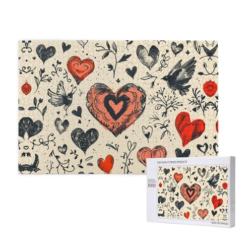 Silhouette eines Herzens 1000 Puzzles für Erwachsene, herausfordernde Puzzles, perfekt für Spieleabende, fertige Puzzle-Größen von 29,5 x 19,7 cm von OIBNKCN