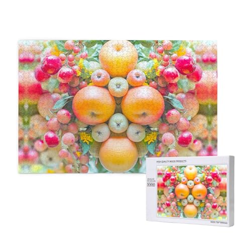 Symmetrisches farbiges Apfelmuster, 1000 Puzzles für Erwachsene, anspruchsvolle Puzzles, perfekt für Spieleabende, fertige Puzzle-Größen von 29,5 x 19,7 cm von OIBNKCN
