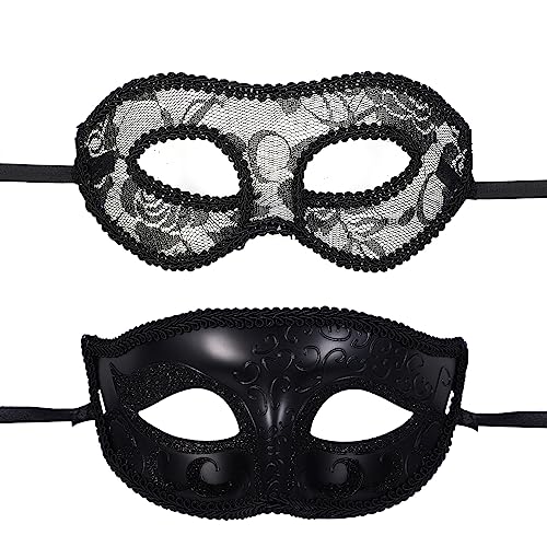 OIDEA 2 Stück Venezianische Maske Spitze: Maskerade für Paare mit Sexy Lace Spitzenmaske Paar Schwarze Augenmaske Kostüm zum Ballfest Karneval Cosplay Masquerade für Damen Herren von OIDEA