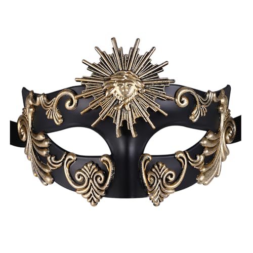 OIDEA Herren Venezianische Maske Sonnengott: Schwarz Gold Maskerade Griechische Römische Halbemaske Augenmaske Karnevalsmaske Kostüm Karneval Cosplay Party Masquerade für Männer von OIDEA