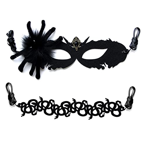 OIDEA Maskerade-Maskerade aus Filz für Frauen mit Strass aus Kunstharz - Streifen aus Plüsch, Spinnen-Maske mit Halsband/Halsband, Schlange, Cosplay, Halloween/Weihnachten von OIDEA