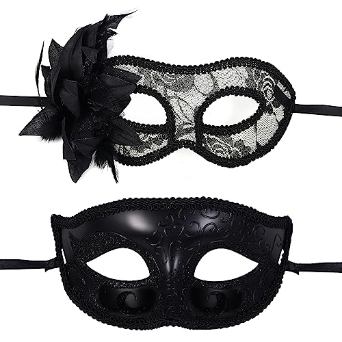 OIDEA Maskerade Venedig Paar: Schwarze sexy Maske mit Spitzen-Blumen, Wickeldesign, Karnevalsfeier, Rollenspiel, 2-teiliges Set, für Halloween, Kostüme, Partys, Geschenk von OIDEA