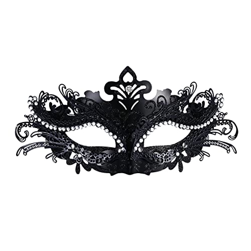 OIDEA Metall Maske Kostüme Strasssteine: Schwarz Damen Metall Maskerade Sexy Venezianische Augenmaske für Halloween Karneval Fasching Party von OIDEA