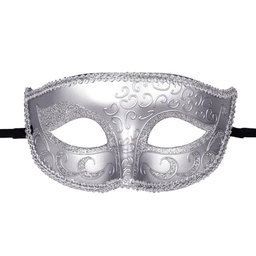 OIDEA Venezianische Uni-Maske, florale Vintage-Maske, halbe Gesichtsmaske, für Damen und Herren, Halloween-Party, Karneval, Rollenspiel, Silber, für Cosplay-Kostüme OIDEA Venezianische Uni-Maske, florale Vintage-Maske, halbe Gesichtsmaske, für Damen und Herren, Halloween-Party, Karneval, Rollenspiel, Silber, für Cosplay-Kostüme von OIDEA