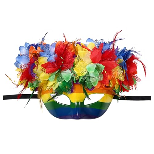 Oidea Karnevalsmasken für Damen: venezianische Maske mit Federn, Blume, Regenbogenfarben, Halloween-Cosplay-Kostüme, Party, Abschlussball, Ballmaske Oidea Karnevalsmasken für Damen: venezianische Maske mit Federn, Blume, Regenbogenfarben, Halloween-Cosplay-Kostüme, Party, Abschlussball, Ballmaske von OIDEA