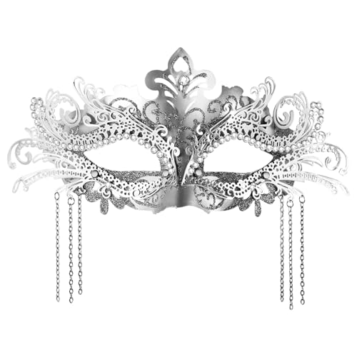 Oidea 【Maskerade Maske für Frauen】Elegante Strass Phönix Metall Venezianische Masken mit Quaste Halloween Karneval Abschlussball Cosplay Kostüm Party Maske Silber von OIDEA