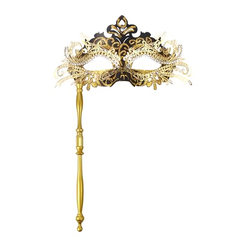 Oidea Maskerade Maske für Frauen mit Stab - Luxus Glänzende Strass Karneval Venezianische Maske Karneval Party Maske Kostüm Zubehör Gold Schwarz von OIDEA