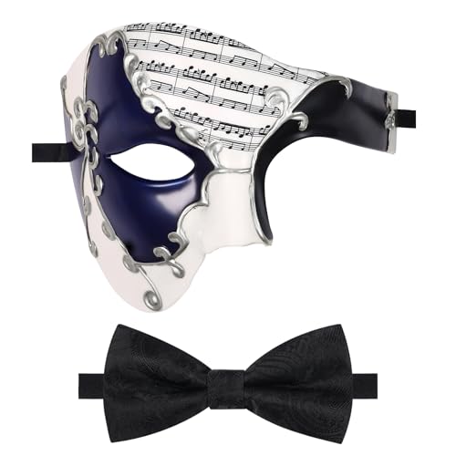 Oidea Maskerade Maske für Herren - Vintage Phantom der Oper Maske Kostüm Abschlussball Party Maske mit schwarzer Fliege Schwarz Blau Oidea Maskerade Maske für Herren - Vintage Phantom der Oper Maske Kostüm Abschlussball Party Maske mit schwarzer Fliege Schwarz Blau von OIDEA
