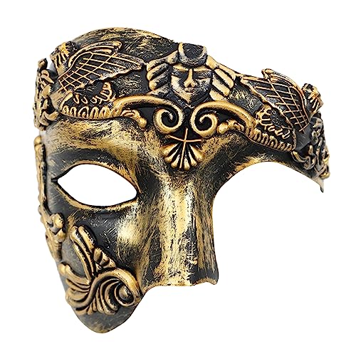 Oidea Maskerade Maske für Herren: Retro Phantom der Oper Maske Vintage Römische Kriegermaske Einäugige Halbgesichtsmaske Abschlussball Kostüm Karneval Venezianische Masken, Gold von OIDEA