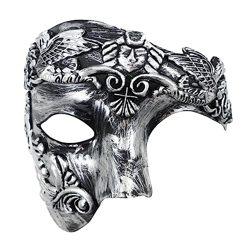 Oidea Maskerade Maske für Herren: Retro Phantom der Oper Maske Vintage römische Krieger Maske Einäugige Halbgesichtsmaske Prom Kostüm Karneval Venezianische Maske Silber von OIDEA