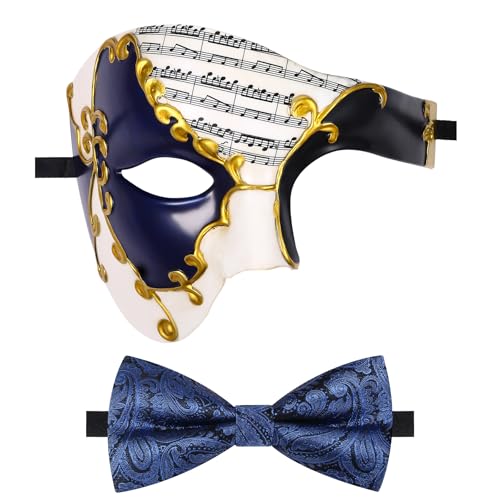 Oidea Maskerade Maske für Herren: Vintage Phantom der Oper Maske Kostüm Abschlussball Party Maske mit blauer Fliege, Schwarz Gold Oidea Maskerade Maske für Herren: Vintage Phantom der Oper Maske Kostüm Abschlussball Party Maske mit blauer Fliege, Schwarz Gold von OIDEA
