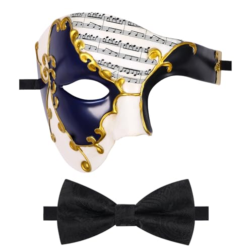 Oidea Maskerade Maske für Herren: Vintage Phantom der Oper Maske Kostüm Abschlussball Party Maske mit schwarzer Fliege, Schwarz Gold von OIDEA