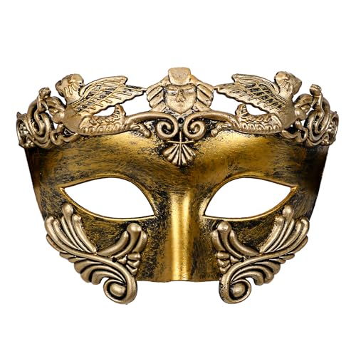 Oidea Maskerade Maske für Herren: Vintage antike griechische römische Kriegermaske venezianische Karnevalsmaske Halloween Abschlussball Karneval Party Maske Antik Gold von OIDEA