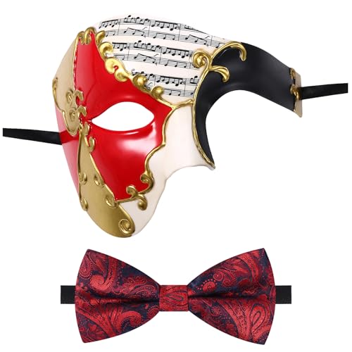 Oidea Maskerade Maske für Männer Phantom der Oper Maske Halloween Party Maske mit roter Fliege Oidea Maskerade Maske für Männer Phantom der Oper Maske Halloween Party Maske mit roter Fliege von OIDEA