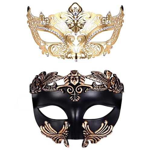 Oidea Maskerade Maske für Paar - Vintage Antike Römische Griechische Venezianische Maske Spitze Masken Metall Halloween Abschlussball Party Kostüm Ball Karneval Maske für Damen und Herren, Gold von OIDEA