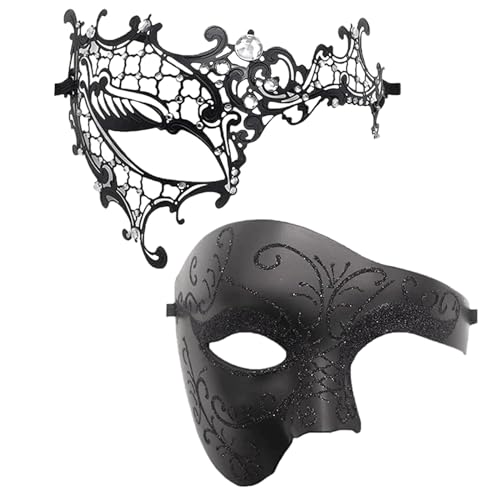 Oidea Schwarze Maskerade Maske Paare Set: Vintage Metall Cosplay Venezianische Party Einäugige Halbgesichtsmaske für Paare Frauen und Männer von OIDEA