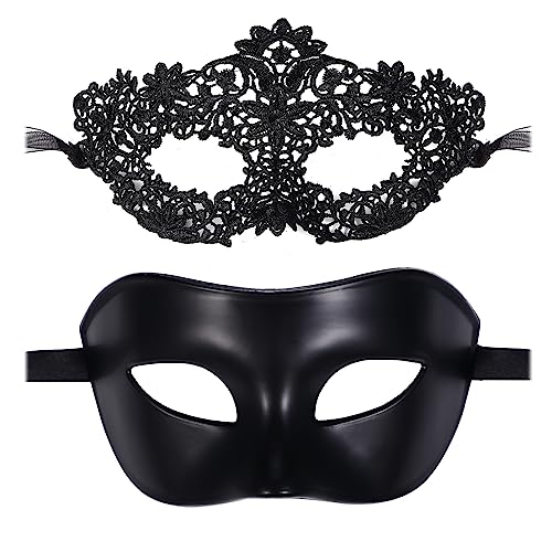 Oidea Schwarze Paar Maskerade Maske Set - Karneval Venezianische Party Maske Karneval Maske für Damen und Herren, Maskerade Ball Maske Spitze Masken Halloween Dekoration Kostüm Bar Party Abschlussball von OIDEA