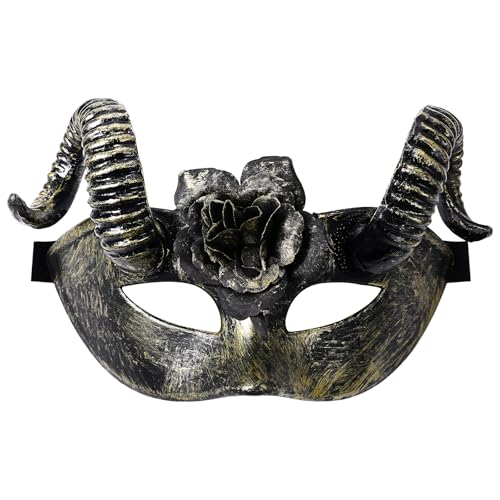 Oidea Woodland Fairy Horns Maskerade Maske: Uni Gold Steampunk Abnehmbare Ram Hörner Venezianische Karnevalsmaske Halloween Cosplay Kostüm Party Prom Ball Maske von OIDEA