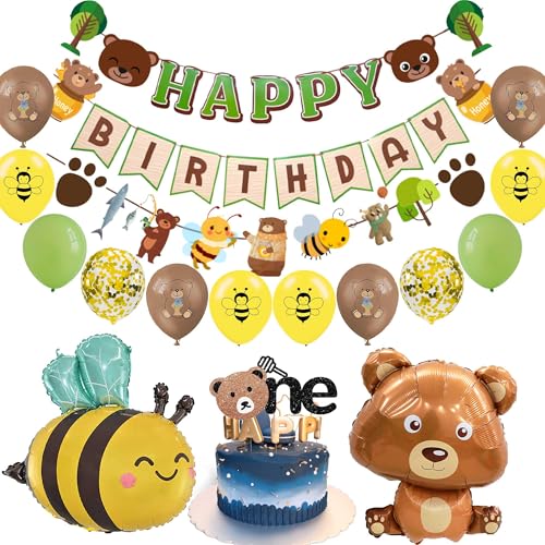 Biene Geburtstag Deko Party Folienballon - 16 Stück Happy Birthday banner 1 Jahr Geburtstag Tortendekoration Bären Bee Folienballons Für Babyparty Deko Kindergeburtstag Bienen Thema Dekorationen Biene Geburtstag Deko Party Folienballon - 16 Stück Happy Birthday banner 1 Jahr Geburtstag Tortendekoration Bären Bee Folienballons Für Babyparty Deko Kindergeburtstag Bienen Thema Dekorationen von OIODDYY