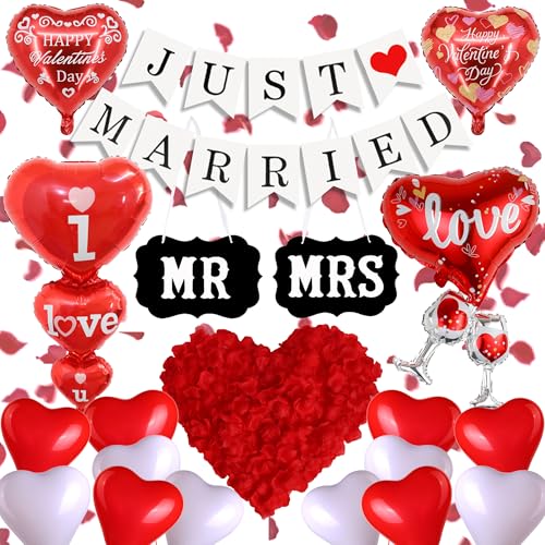 Just Married Deko Girlande Hochzeit - 519 Pcs Valentinstag Love Heliumballons Luftballons Hochzeitsfeier Banner Mr Und Mrs Rote RosenblüTenbläTter HerzföRmige Latexballons FüR Hochzeitsfeiern Just Married Deko Girlande Hochzeit - 519 Pcs Valentinstag Love Heliumballons Luftballons Hochzeitsfeier Banner Mr Und Mrs Rote RosenblüTenbläTter HerzföRmige Latexballons FüR Hochzeitsfeiern von OIODDYY