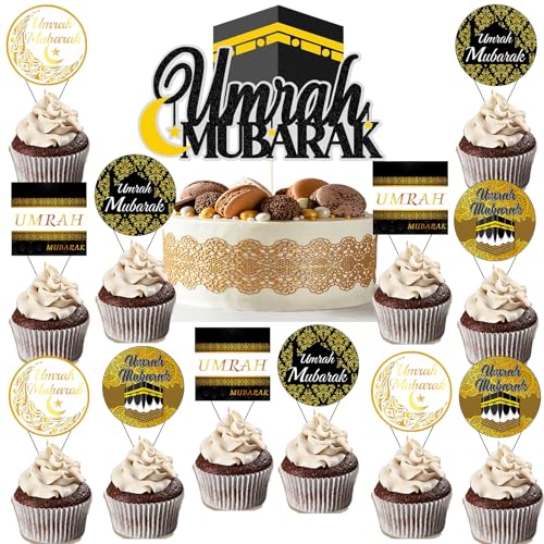 Umrah Mubarak Cake Cupcake Toppers - 13 Schwarz-Gold Cupcake-Topper-Set FüR Ramadan,Eid & Umrah Mubarak-Muffin- Und Cake-Dekoration Mit Umrah Mubarak-Design–Muslimische Party-Deko FüR Festlichkeiten Umrah Mubarak Cake Cupcake Toppers - 13 Schwarz-Gold Cupcake-Topper-Set FüR Ramadan,Eid & Umrah Mubarak-Muffin- Und Cake-Dekoration Mit Umrah Mubarak-Design–Muslimische Party-Deko FüR Festlichkeiten von OIODDYY