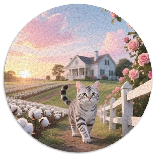 Amerikanische Kurzhaar-Katze 1000 Teile Puzzle Tiere Rund Puzzle Für Erwachsene Und Kinder Pädagogisches Für Erwachsene Kinder Buntes Tier Stressabbau-Spielzeug 1000pcs (67.5x67.5cm) von OJASDBDJE
