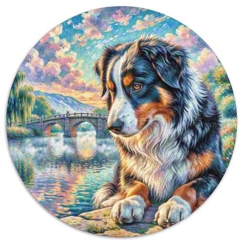 Australischer Schäfer 1000 Teile Puzzles Tierhund Rund Puzzle Für Erwachsene Und Kinder Pädagogisches Für Erwachsene Kinder Buntes Tier Stressabbau-Spielzeug 1000pcs (67.5x67.5cm) von OJASDBDJE