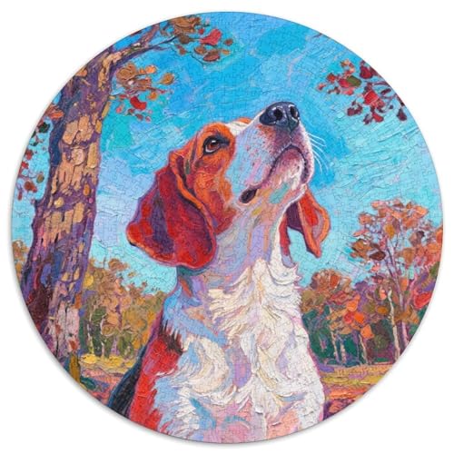 Beagle Mit 1000 Teilen Puzzles Tierhund Circular Puzzles Geeignet Ab 12 Jahren Pädagogisches Für Erwachsene Kinder Buntes Tier Stressabbau-Spielzeug 1000pcs (67.5x67.5cm) von OJASDBDJE