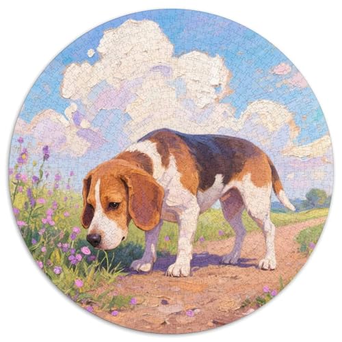 Beagle Mit 1000 Teilen Puzzles Tierhund Rund Puzzle Geeignet Ab 12 Jahren Pädagogisches Für Erwachsene Kinder Buntes Tier Stressabbau-Spielzeug 1000pcs (67.5x67.5cm) von OJASDBDJE