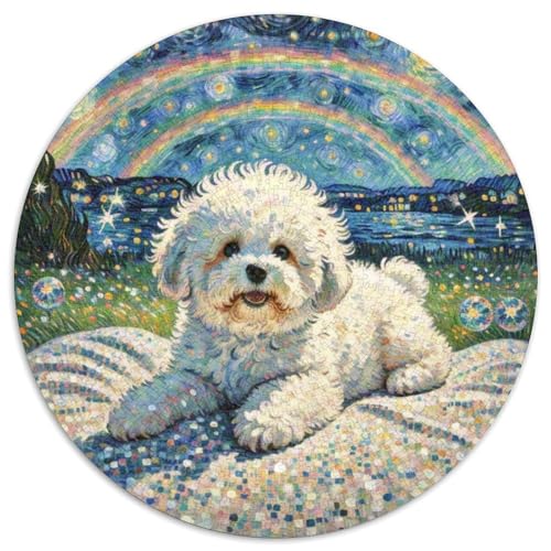 Bichon Frise Mit 1000 Teilen Puzzle Haustier Hund Rundes Puzzle Für Erwachsene Und Kinder Pädagogisches Für Erwachsene Kinder Buntes Tier Geschenke 1000pcs (67.5x67.5cm) von OJASDBDJE
