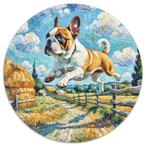 Boston Terrier Mit 1000 Teilen Puzzles Tierhund Rundes Puzzle Geeignet Ab 12 Jahren Pädagogisches Für Erwachsene Kinder Buntes Tier Stressabbau-Spielzeug 1000pcs (67.5x67.5cm) von OJASDBDJE