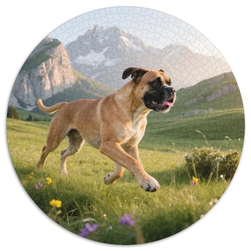 Boxer 1000 Teile Puzzle Haustier Hund Circular Puzzle Geeignet Ab 12 Jahren Pädagogisches Für Erwachsene Kinder Buntes Tier Stressabbau-Spielzeug 1000pcs (67.5x67.5cm) von OJASDBDJE