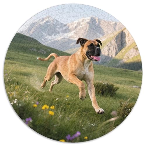Boxer 1000 Teile Puzzles Haustier Hund Rundes Puzzle Geeignet Ab 12 Jahren Pädagogisches Für Erwachsene Kinder Buntes Tier Stressabbau-Spielzeug 1000pcs (67.5x67.5cm) von OJASDBDJE