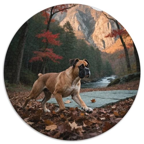 Boxer Mit 1000 Teilen Puzzle Haustier Hund Runde Kreispuzzles Geeignet Ab 12 Jahren Pädagogisches Für Erwachsene Kinder Buntes Tier Stressabbau-Spielzeug 1000pcs (67.5x67.5cm) von OJASDBDJE