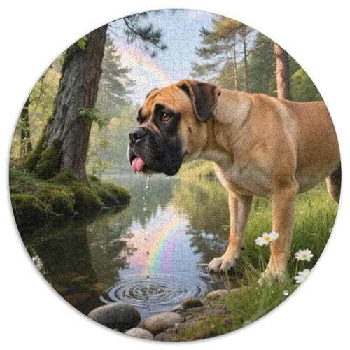 Boxer Mit 1000 Teilen Puzzle Haustier Hund Rundes Puzzle Geeignet Ab 12 Jahren Pädagogisches Für Erwachsene Kinder Buntes Tier Geschenke 1000pcs (67.5x67.5cm) von OJASDBDJE