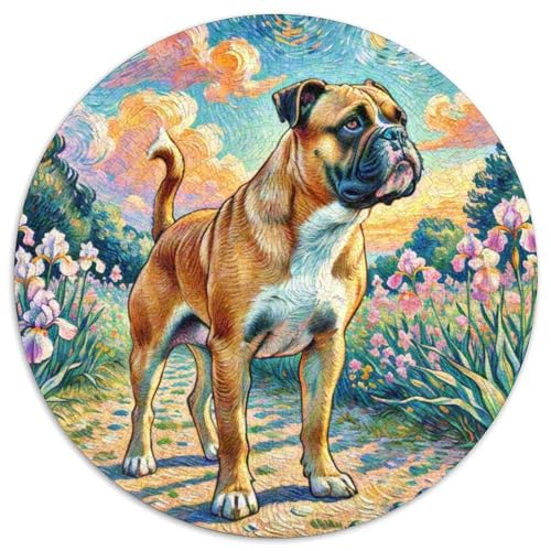 Boxer Mit 1000 Teilen Puzzle Tierhund Rund Puzzle Geeignet Ab 12 Jahren Pädagogisches Für Erwachsene Kinder Buntes Tier Stressabbau-Spielzeug 1000pcs (67.5x67.5cm) von OJASDBDJE