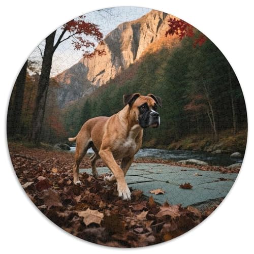 Boxer Mit 1000 Teilen Puzzles Haustier Hund Circular Puzzles Geeignet Ab 12 Jahren Pädagogisches Für Erwachsene Kinder Buntes Tier Stressabbau-Spielzeug 1000pcs (67.5x67.5cm) von OJASDBDJE