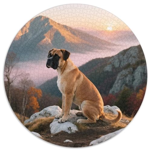 Boxer Mit 1000 Teilen Puzzles Haustier Hund Rund Puzzle Geeignet Ab 12 Jahren Pädagogisches Für Erwachsene Kinder Buntes Tier Stressabbau-Spielzeug 1000pcs (67.5x67.5cm) von OJASDBDJE