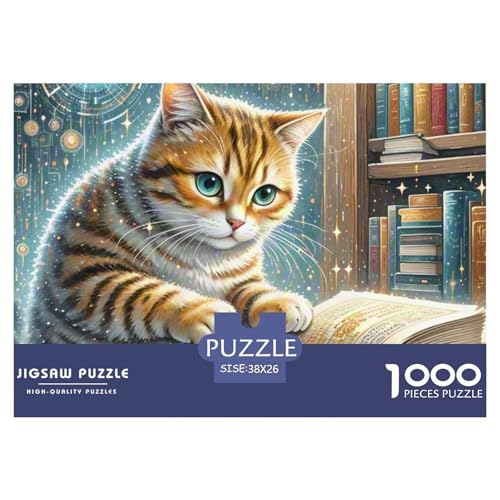 Bücherbindung Katze 1000 Teile Puzzle Magische Fantasie Geschenke Für Frauen/Männer Herausforderung Premium-Qualität Spielzeug Pädagogisches Spiel 38x26cm/1000pcs von OJASDBDJE