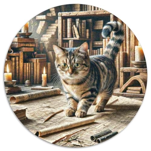 Bücherbindung Katze 1000 Teile Puzzle Magische Fantasie Rundes Puzzle Geeignet Ab 12 Jahren Pädagogisches Für Erwachsene Kinder Buntes Tier Geschenke 1000pcs (67.5x67.5cm) von OJASDBDJE