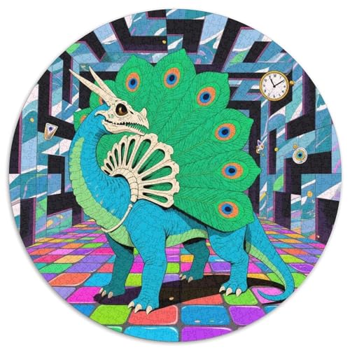 Bunte Dinosaurier Mit 1000 Teilen Puzzles Tier Rund Puzzle Geeignet Ab 12 Jahren Pädagogisches Für Erwachsene Kinder Buntes Tier Stressabbau-Spielzeug 1000pcs (67.5x67.5cm) von OJASDBDJE